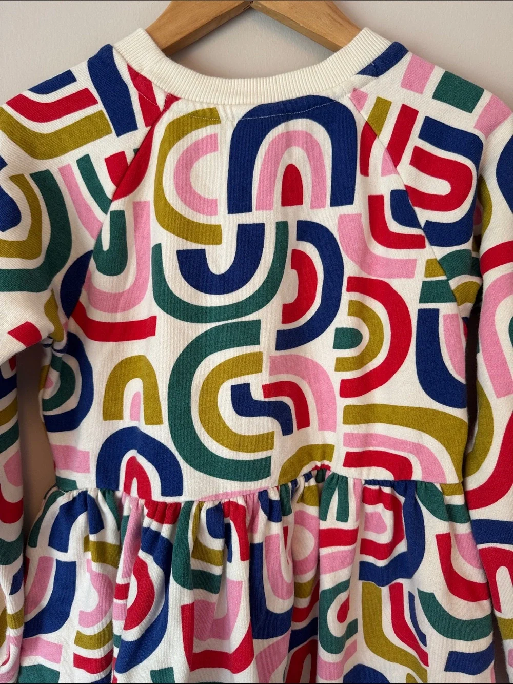 Girls Multicolor Geometric Print Long Sleeve Dress